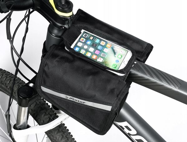 Torba rowerowa sakwa saszetka uchwyt rowerowy na telefon DUNLOP. Czarne torby na ramię Dunlop, z aplikacjami, z materiału, zdobione, bez dodatków. Za 55.00 zł.