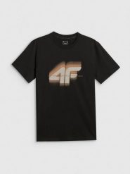 4F T-shirt regular z nadrukiem męski - czarny S. Czarne t-shirty 4F, m, bez wzorów, z materiału, bez kołnierzyka, bez ramiączek. Za 69.99 zł.