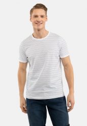 T-shirt w paski T-MUZZY. Białe t-shirty Volcano, m, z aplikacjami, z bawełny, bez kołnierzyka, bez ramiączek. Za 69.99 zł.