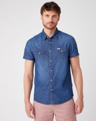 KOSZULA MĘSKA WRANGLER SS WESTERN SHIRT MID SUMMER W5J05K30P 112130147. Koszule Wrangler, m, bez wzorów, bez kołnierzyka, bez ramiączek. Za 139.99 zł.