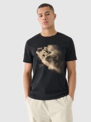 4F T-shirt regular z nadrukiem męski - czarny XXL. Czarne t-shirty 4F, m, bez wzorów, z bawełny, bez kołnierzyka, bez ramiączek. W wyprzedaży za 39.99 zł.