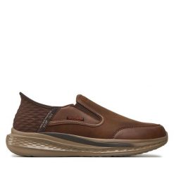 Półbuty Skechers. Brązowe eleganckie półbuty Skechers, bez wzorów, bez obcasa, bez zapięcia. Za 349.99 zł.