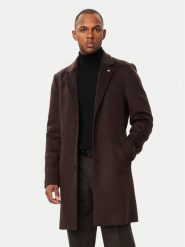 Tommy Hilfiger Płaszcz wełniany MW0MW40768 Brązowy ciemny Regular Fit. Brązowe płaszcze Tommy Hilfiger, na zimę, l, bez wzorów, z wełny, bez kaptura. Za 1,699.00 zł.