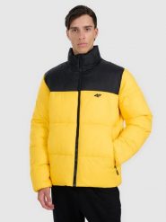 4F Kurtka puchowa z wypełnieniem syntetycznym męska - żółta S. Żółte kurtki 4F, na zimę, m, bez wzorów, z materiału, bez kaptura. Za 349.99 zł.