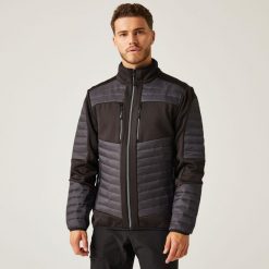 Kurtka robocza hybrydowa unisex E-Volve. Szare kurtki Regatta, bez wzorów, z tkaniny, bez kaptura. W wyprzedaży za 419.99 zł.