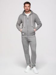 Komplet dresowy męski set bluza rozpinana z kapturem + spodnie z prosta nogawką - szary V8 - Rozmiar: M. Szare bluzy z kapturem Ombre Clothing, m, z aplikacjami, z bawełny, z kapturem. Za 339.99 zł.