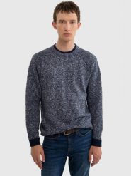 Sweter męskie z kontrastowymi ściągaczami granatowy Softon 403. Niebieskie swetry nierozpinane BIG STAR, l, bez wzorów, z jeansu, bez kołnierzyka, bez ramiączek. W wyprzedaży za 199.99 zł.