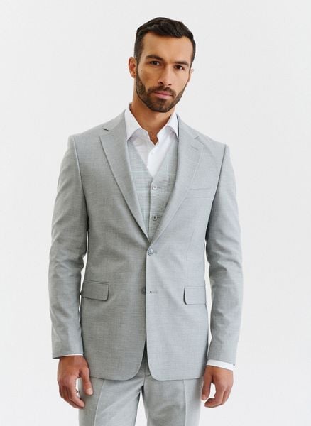 PAKO LORENTE – Męska jasnoszara marynarka garniturowa. Szare garnitury Pako Lorente, m, bez wzorów, z tkaniny. Za 699.99 zł.