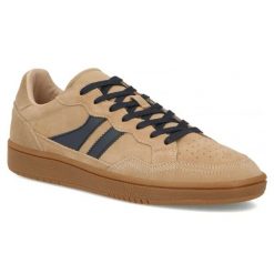 Skórzane półbuty męskie sneakersy beżowe Filippo MP7794. Brązowe buty sportowe casual Filippo, bez wzorów, ze skóry, bez obcasa, bez zapięcia. Za 209.99 zł.