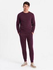 Dresowy bawełniany komplet męski BASIC bluza nierozpinana + joggery – bordowy V3 Z84 - XXL. Czerwone joggery i bojówki Ombre Clothing, l, bez wzorów, z bawełny. Za 161.99 zł.
