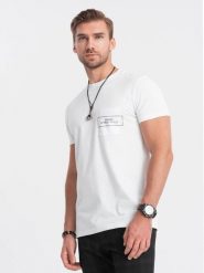 T-shirt męski bawełniany z nadrukiem na kieszonce Ombre Streetstyle – biały V8. Białe t-shirty Ombre Clothing, m, bez wzorów, z bawełny, bez kołnierzyka, bez ramiączek. W wyprzedaży za 24.99 zł.