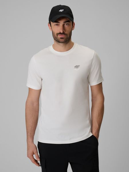 4F T-shirt regular gładki męski - biały L. Białe t-shirty 4F, l, bez wzorów, bez kołnierzyka, bez ramiączek. Za 59.99 zł.