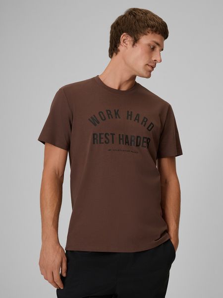 4F T-shirt regular z nadrukiem męski - brązowy M. Brązowe t-shirty 4F, m, bez wzorów, z bawełny, bez kołnierzyka, bez ramiączek. Za 59.99 zł.