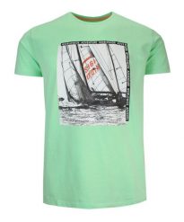 T-Shirt Męski Zielony z Nadrukiem w Żaglówkę, Koszulka, Krótki Rękaw, U-neck. Zielone bluzki z długim rękawem MCL, l, bez wzorów, z bawełny, bez kołnierzyka, bez ramiączek. Za 119.00 zł.