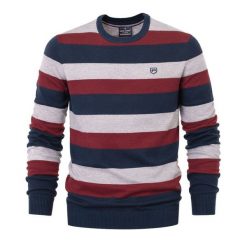 Bawełniany Sweter, Okrągły Dekolt (U-Neck) - Kolorowe Pasy, Męski. Swetry rozpinane Pako Jeans, l, bez wzorów, z bawełny, bez kołnierzyka, bez ramiączek. Za 179.00 zł.