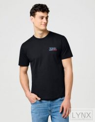 MESKA KOSZULKA WRANGLER SMALL AMERICANA TEE BLACK 112371411. Czarne t-shirty Wrangler, xxl, bez wzorów, bez kołnierzyka, bez ramiączek. Za 79.99 zł.