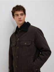 Jeansowa kurtka sherpa - brązowy. Brązowe kurtki Reserved, l, bez wzorów, z denimu, bez kaptura. Za 239.99 zł.