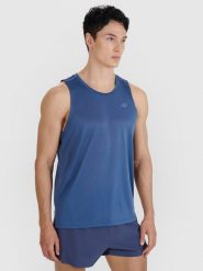 4F Tank top do biegania regular szybkoschnący męski - granatowy XL. Niebieskie t-shirty sportowe 4F, bez wzorów, z dzianiny, bez ramiączek, do biegania. Za 129.99 zł.