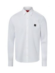 HUGO koszula codzienna Mężczyźni Slim Fit Bawełna biały, S. Białe koszule Hugo, m, z aplikacjami, z bawełny, bez kołnierzyka, bez ramiączek. Za 499.95 zł.