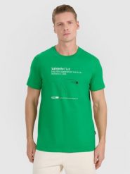 4F T-shirt regular z nadrukiem męski - zielony M. Zielone t-shirty sportowe 4F, bez wzorów, z bawełny, bez ramiączek. W wyprzedaży za 59.99 zł.