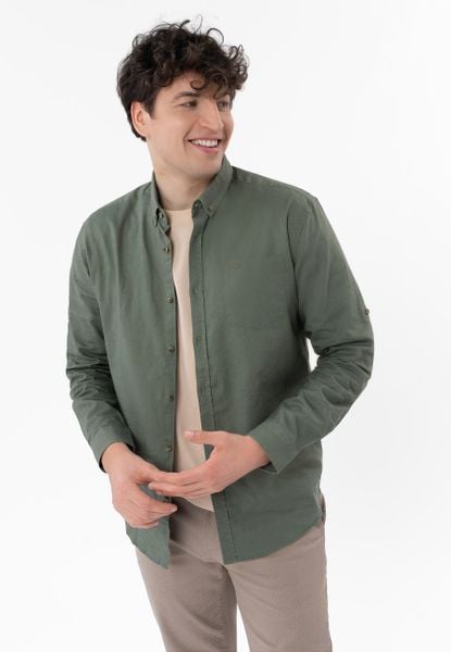 Koszula lniana z wiskozą K-VINCES. Zielone koszule Volcano, na lato, m, bez wzorów, ze lnu, bez kołnierzyka, bez ramiączek. Za 159.99 zł.