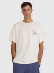 4F T-shirt oversize z nadrukiem męski - beżowy L. Brązowe t-shirty 4F, l, bez wzorów, z bawełny, bez kołnierzyka, bez ramiączek. Za 79.99 zł.