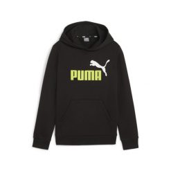 Młodzieżowa bluza z kapturem i dużym dwukolorowym logo Essentials+ PUMA. Czarna bluzy z kapturem Puma, m, bez wzorów, z bawełny, z kapturem. Za 192.60 zł.