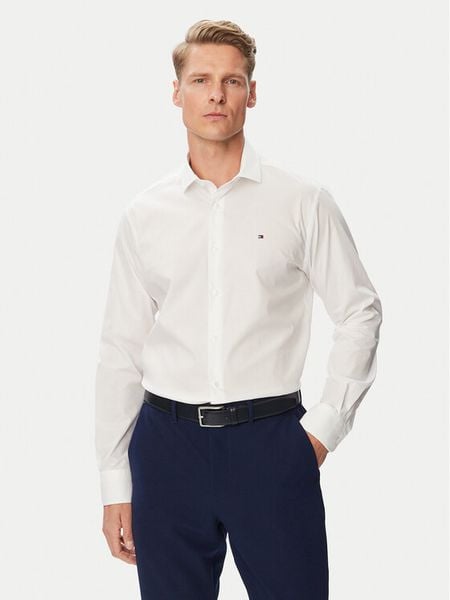 Tommy Hilfiger Koszula MW0MW45307 Biały Regular Fit. Białe koszule Tommy Hilfiger, m, bez wzorów, z bawełny, bez kołnierzyka, bez ramiączek. Za 332.99 zł.