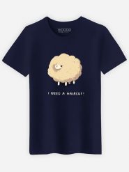 WOOOP Koszulka "Haircut Sheep" w kolorze granatowym rozmiar: XL. Niebieskie bezrękawniki Wooop, xl, bez wzorów, z bawełny, bez kołnierzyka, bez ramiączek. Za 56.99 zł.