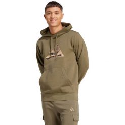 Bluza męska adidas Camo, polarowe wyściełanie, kaptur regulowany. Zielone bluzy z kapturem Adidas, m, bez wzorów, z bawełny, z kapturem. Za 195.99 zł.