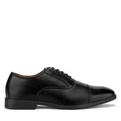 Półbuty Lanetti. Czarne eleganckie półbuty Lanetti, bez wzorów, bez obcasa, bez zapięcia. Za 129.99 zł.