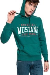 BLUZA MUSTANG Printed Hoodie DEEP TEAL 1009346 6433. Zielone bluzy Mustang, na zimę, m, z aplikacjami, z bawełny, z kapturem. W wyprzedaży za 69.99 zł.
