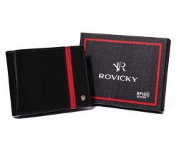Portfel skórzany Rovicky N61-RVTP-3036 czarny. Czarne portfele ROVICKY, bez wzorów, ze skóry. Za 80.00 zł.