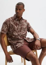 Koszula z krótkim rękawem, z czystej bawełny. Brązowe koszule bonprix, m, bez wzorów, z bawełny, bez kołnierzyka, bez ramiączek. Za 84.99 zł.