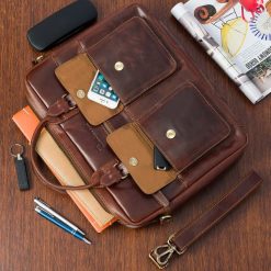 Torba męska skórzana na ramię laptopa duża ciemno-brązowa biznesowa Beltimore N02. Brązowe torby na laptopa . Za 549.90 zł.