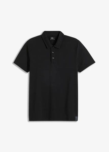 Shirt polo funkcjonalny, szybko schnący. Czarne koszulki polo bonprix, m, bez wzorów, bez kołnierzyka, bez ramiączek. Za 67.99 zł.