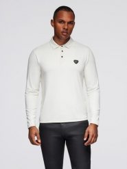 Koszulka polo z długim rękawem zapinana na eleganckie, brandowane guziki – kremowa V2 - Rozmiar: XXL. Białe koszulki polo sportowe Ombre Clothing, l, bez wzorów, z dzianiny, bez kołnierzyka, bez ramiączek. W wyprzedaży za 112.49 zł.