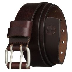 Pasek skórzany w ciemnobrązowym kolorze z klasyczną, srebrną klamrą Peterson PTN LTE-39-DARK BROWN. Brązowe paski Peterson, bez wzorów, klasyczne. Za 59.99 zł.