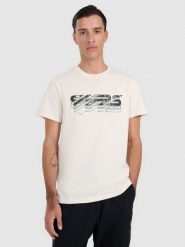 4F T-shirt regular z nadrukiem męski - biały M. Białe t-shirty 4F, m, bez wzorów, ze skóry, bez kołnierzyka, bez ramiączek. Za 69.99 zł.