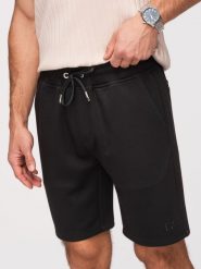 Szorty męskie z gładkiej dzianiny REGULAR FIT - czarne V1 - Rozmiar: S. Czarne szorty Ombre Clothing, m, bez wzorów, z dzianiny, wizytowe. W wyprzedaży za 118.99 zł.