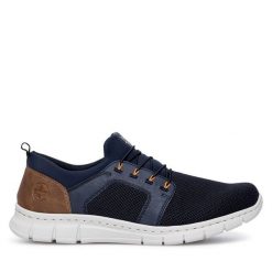 Półbuty Rieker. Niebieskie eleganckie półbuty Rieker, bez wzorów, bez obcasa, bez zapięcia. Za 287.99 zł.