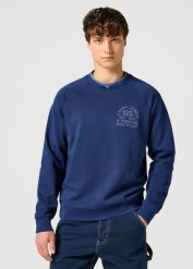 WRANGLER MĘSKA BLUZA CASEY JONES SWEATSHIRT NAVY 112357366 W6J9017358. Niebieskie bluzy Wrangler, m, bez wzorów, bez kaptura. Za 199.99 zł.