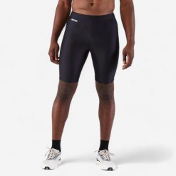 Legginsy do biegania krótkie męskie Kiprun Run 100. Czarne legginsy długie sportowe KIPRUN, l, bez wzorów, z materiału, z standardowym stanem, do biegania. Za 39.99 zł.
