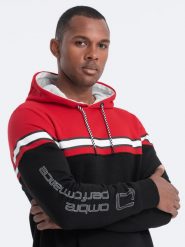 Bluza męska z kapturem trzykolorowa - czerwona V3 - Rozmiar: S. Czerwone bluzy z kapturem Ombre Clothing, l, bez wzorów, z bawełny, z kapturem. W wyprzedaży za 69.99 zł.