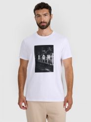 4F T-shirt regular z nadrukiem męski - biały M. Białe t-shirty sportowe 4F, bez wzorów, z bawełny, bez ramiączek. Za 69.99 zł.