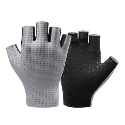 Rękawiczki rowerowe Rockbros oddychające, krótkie palce. Szare rękawiczki ROCKBROS, bez wzorów, z materiału. Za 59.99 zł.