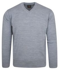 Męski Sweter z Wełną - Devir - V-neck - Błękitno-Popielaty Melanż. Szare swetry rozpinane Devir, m, bez wzorów, z tkaniny, bez kołnierzyka, bez ramiączek. Za 145.00 zł.