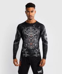 Venum Rashguard Gladiator 5.0 Długi Rękaw Czarno-srebrny. Czarne odzież kompresyjna VENUM, m, bez wzorów, z materiału, na fitness i siłownię. Za 290.03 zł.