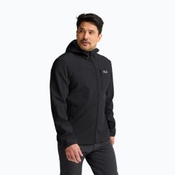 Kurtka przeciwwiatrowa męska Jack Wolfskin Wild Winds Hooded. Czarne kurtki Jack Wolfskin, l, bez wzorów, z elastanu, bez kaptura. Za 559.99 zł.