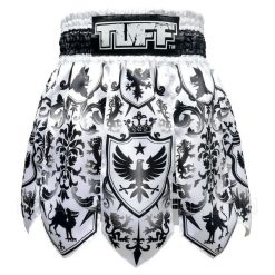 Spodenki treningowe TUFF Gladiator Black & White Classic Victorian Pattern. Białe krótkie spodenki sportowe TUFF, bez wzorów. Za 199.00 zł.